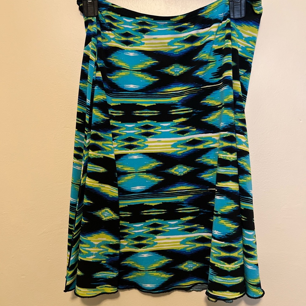 Vibrant A-Line Skirt in Blue and Green Pattern